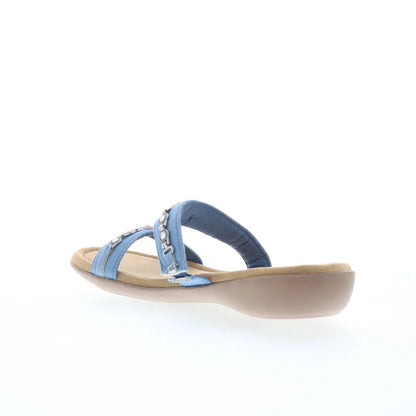 Minnetonka Brenn 5914466 Womens Blue Canvas Slides Sandals Shoes