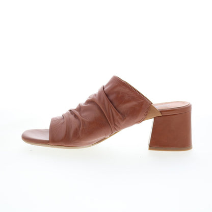 Miz Mooz Brienne Womens Brown Leather Slip On Heeled Sandals Shoes