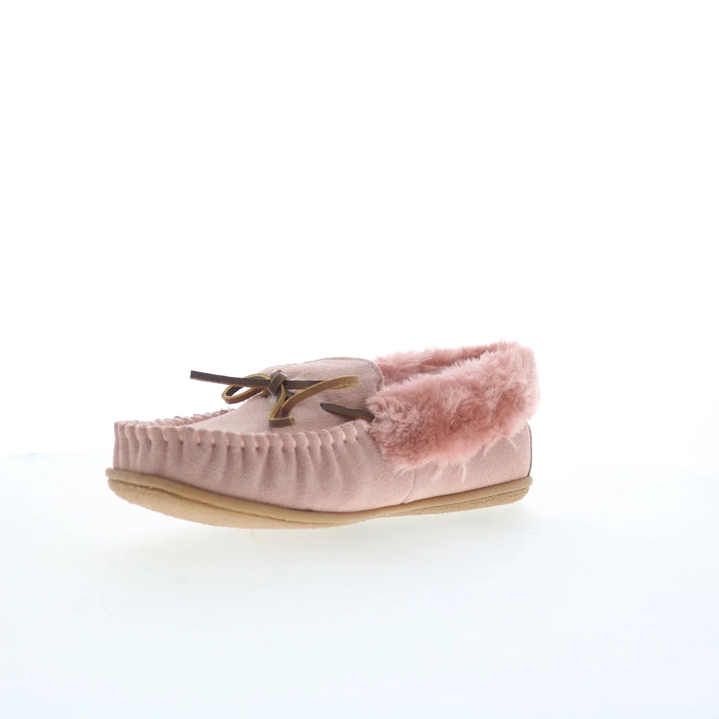 Minnetonka Camp Collar Moc 40798 Womens Pink Suede Moccasin Slippers Shoes