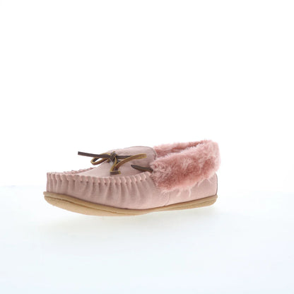 Minnetonka Camp Collar Moc 40798 Womens Pink Suede Moccasin Slippers Shoes