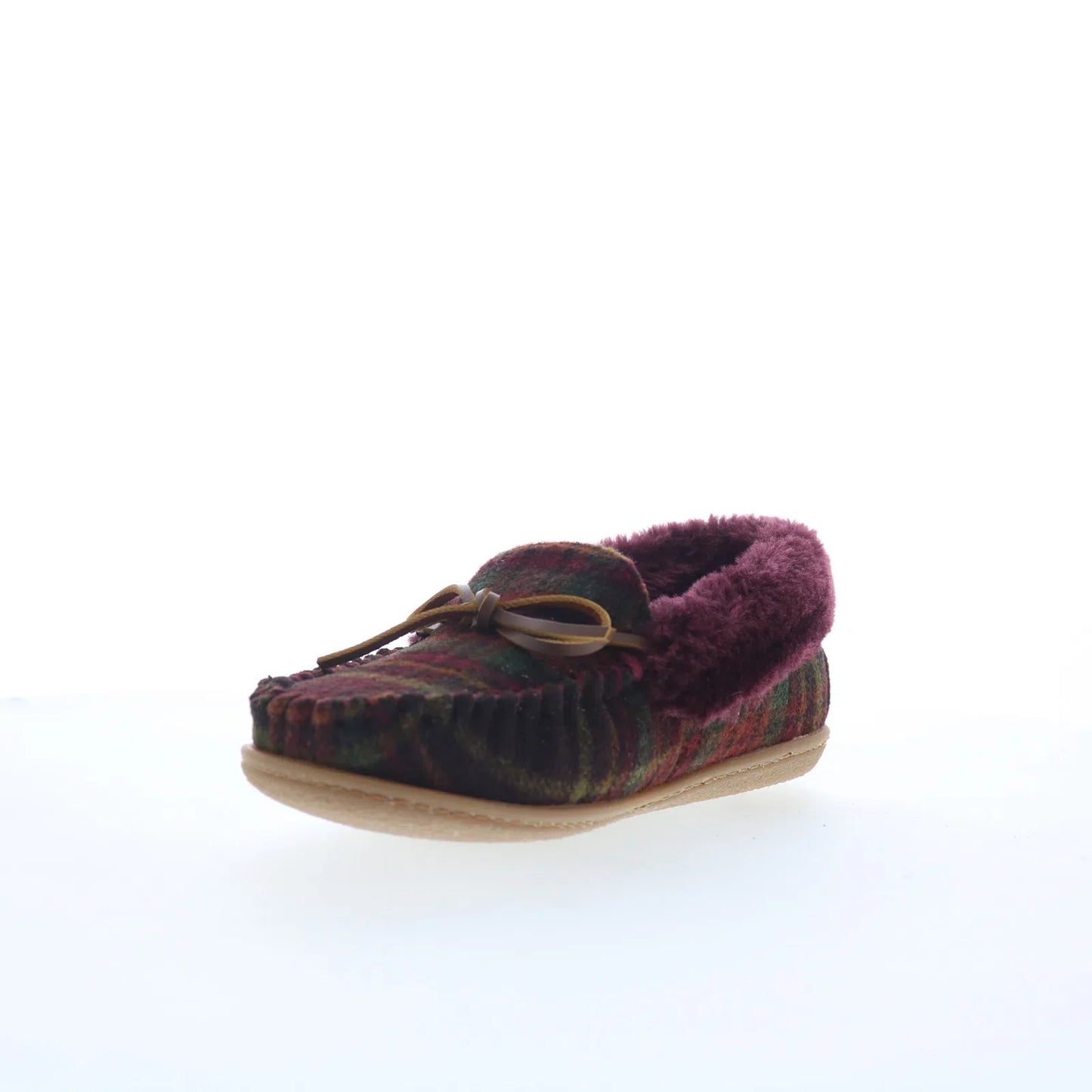 Minnetonka Camp Collar Moc 44614 Womens Red Canvas Moccasin Slippers Shoes