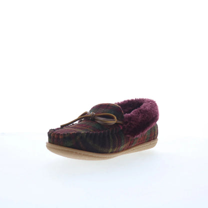 Minnetonka Camp Collar Moc 44614 Womens Red Canvas Moccasin Slippers Shoes