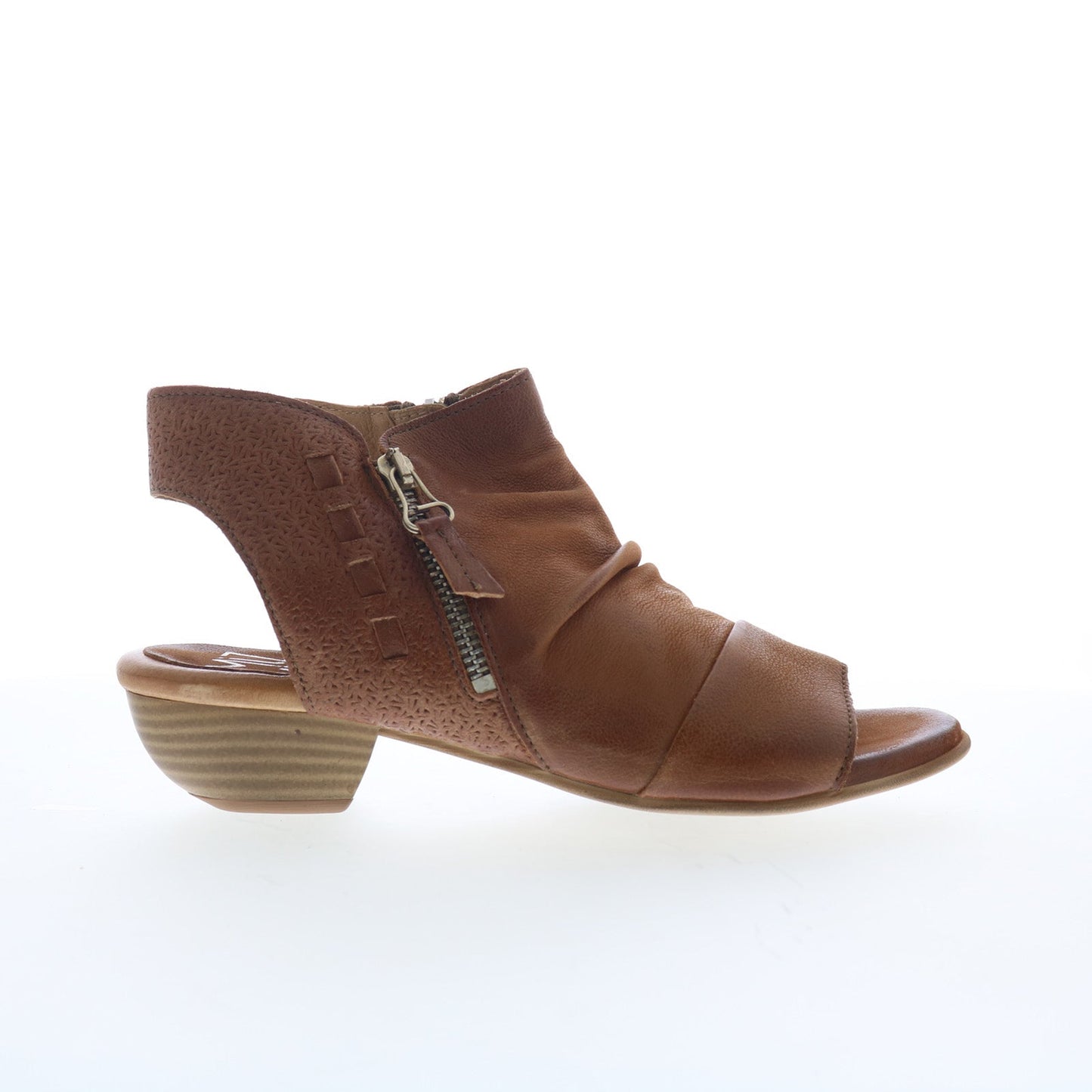 Miz Mooz Carla Womens Brown Leather Zipper Heeled Sandals Shoes