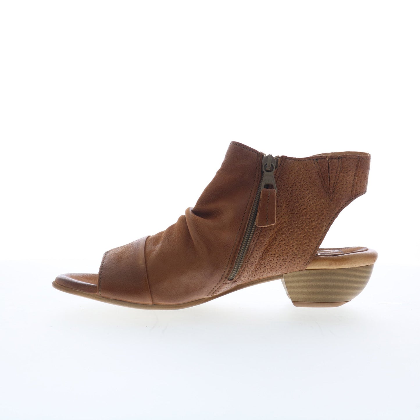 Miz Mooz Carla Womens Brown Leather Zipper Heeled Sandals Shoes