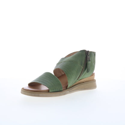 Miz Mooz Cece Womens Green Leather Zipper Wedges Sandals Shoes