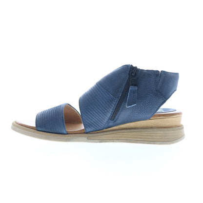 Miz Mooz Cece Womens Blue Leather Zipper Wedges Sandals Shoes