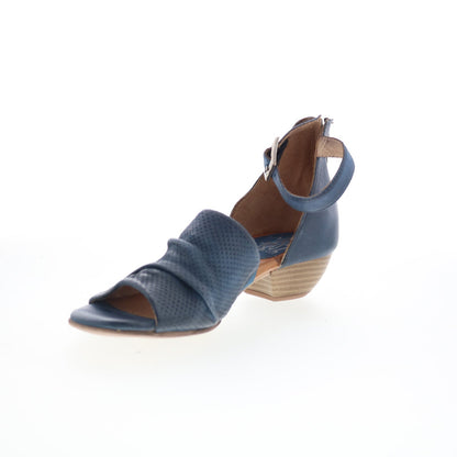 Miz Mooz Charley Womens Blue Leather Hook & Loop Heeled Sandals Shoes