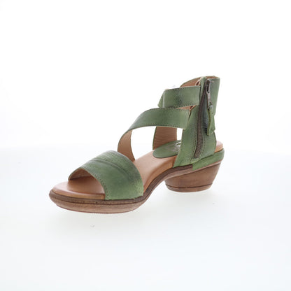 Miz Mooz Coolidge Womens Green Leather Hook & Loop Heeled Sandals Shoes