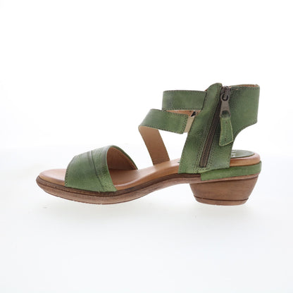 Miz Mooz Coolidge Womens Green Leather Hook & Loop Heeled Sandals Shoes