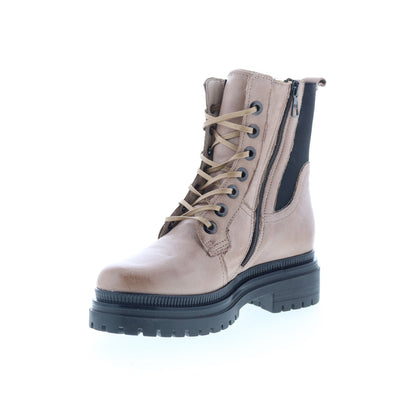 Miz Mooz Davie Womens Beige Leather Lace Up Casual Dress Boots