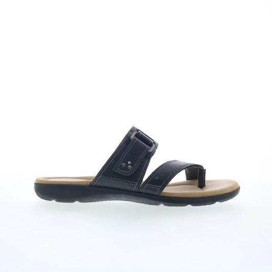 Clarks Elizabelle Way 26177929 Womens Black Leather Flip-Flops Sandals Shoes