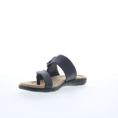 Clarks Elizabelle Way 26177929 Womens Black Leather Flip-Flops Sandals Shoes