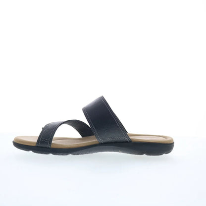 Clarks Elizabelle Way 26177929 Womens Black Leather Flip-Flops Sandals Shoes