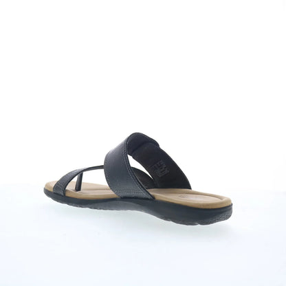 Clarks Elizabelle Way 26177929 Womens Black Leather Flip-Flops Sandals Shoes