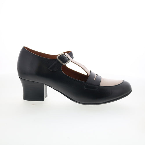 Miz Mooz Fancie Womens Black Leather Hook & Loop Pumps Heels Shoes