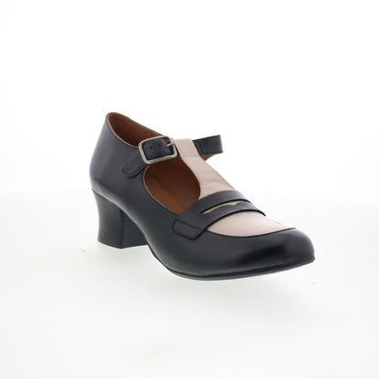 Miz Mooz Fancie Womens Black Leather Hook & Loop Pumps Heels Shoes