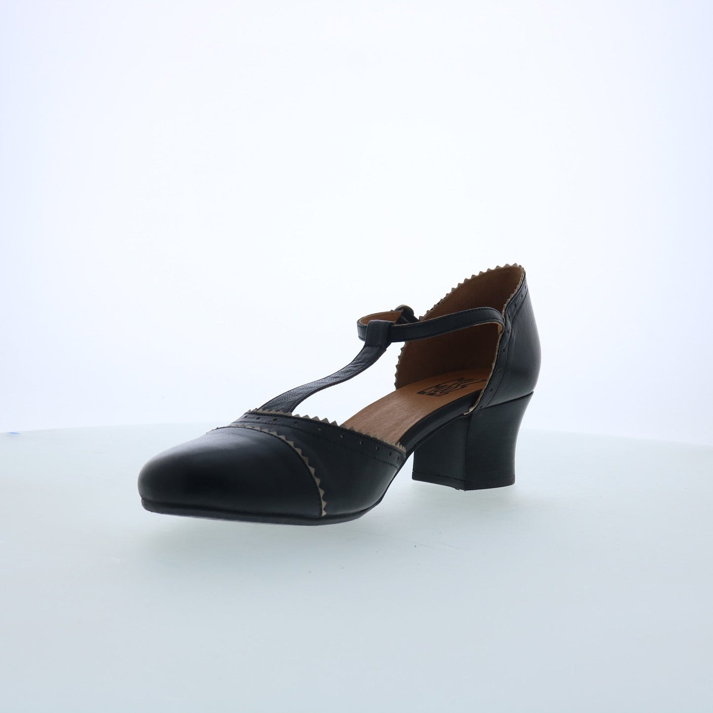 Miz Mooz Fernie Womens Black Leather Hook & Loop Strap Heels Shoes
