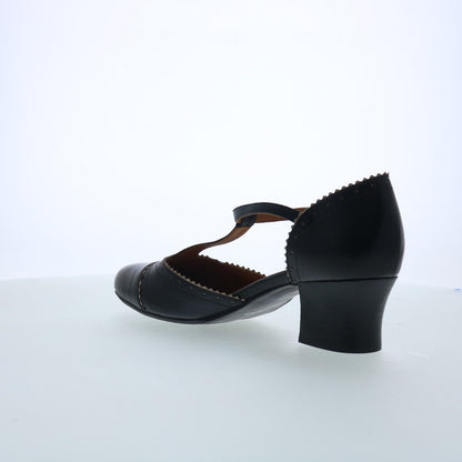 Miz Mooz Fernie Womens Black Leather Hook & Loop Strap Heels Shoes