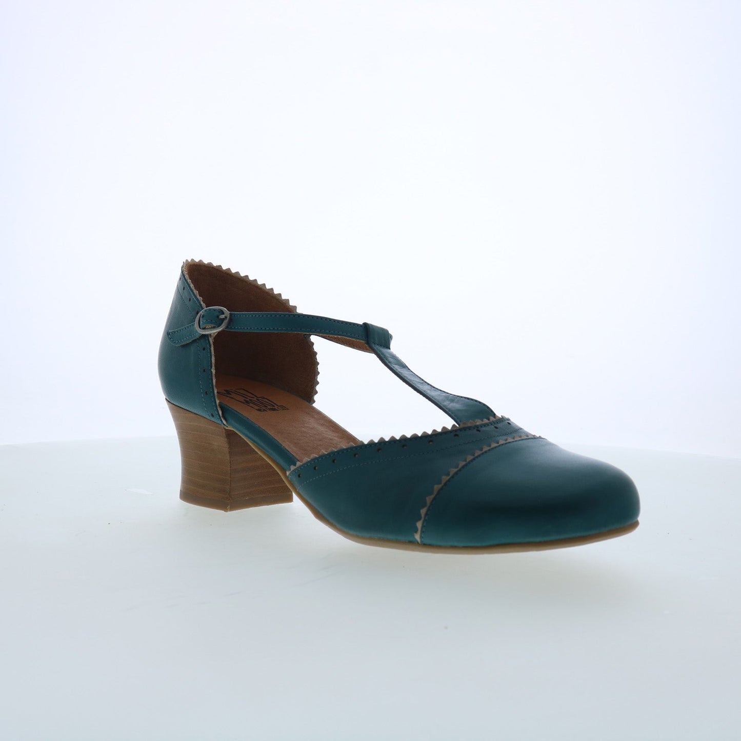 Miz Mooz Fernie Womens Blue Leather Hook & Loop Strap Heels Shoes