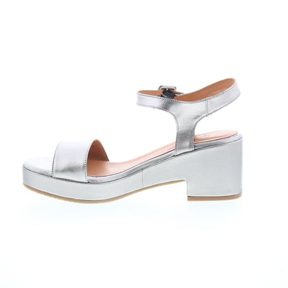 Miz Mooz Gillie Womens Silver Leather Hook & Loop Heeled Sandals Shoes