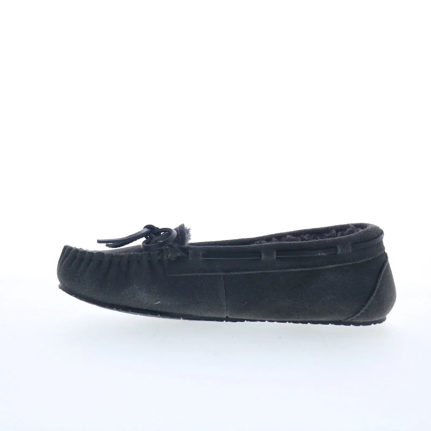 Minnetonka Junior Trapper 4034 Womens Black Suede Loafer Slippers Shoes