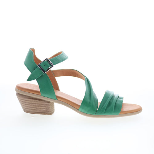 Miz Mooz Kailee Womens Green Leather Hook & Loop Heeled Sandals Shoes