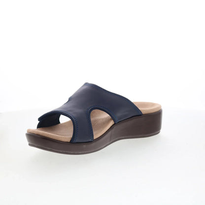 Spenco Karla Wedge SP1082PEA Womens Blue Leather Slides Sandals Shoes