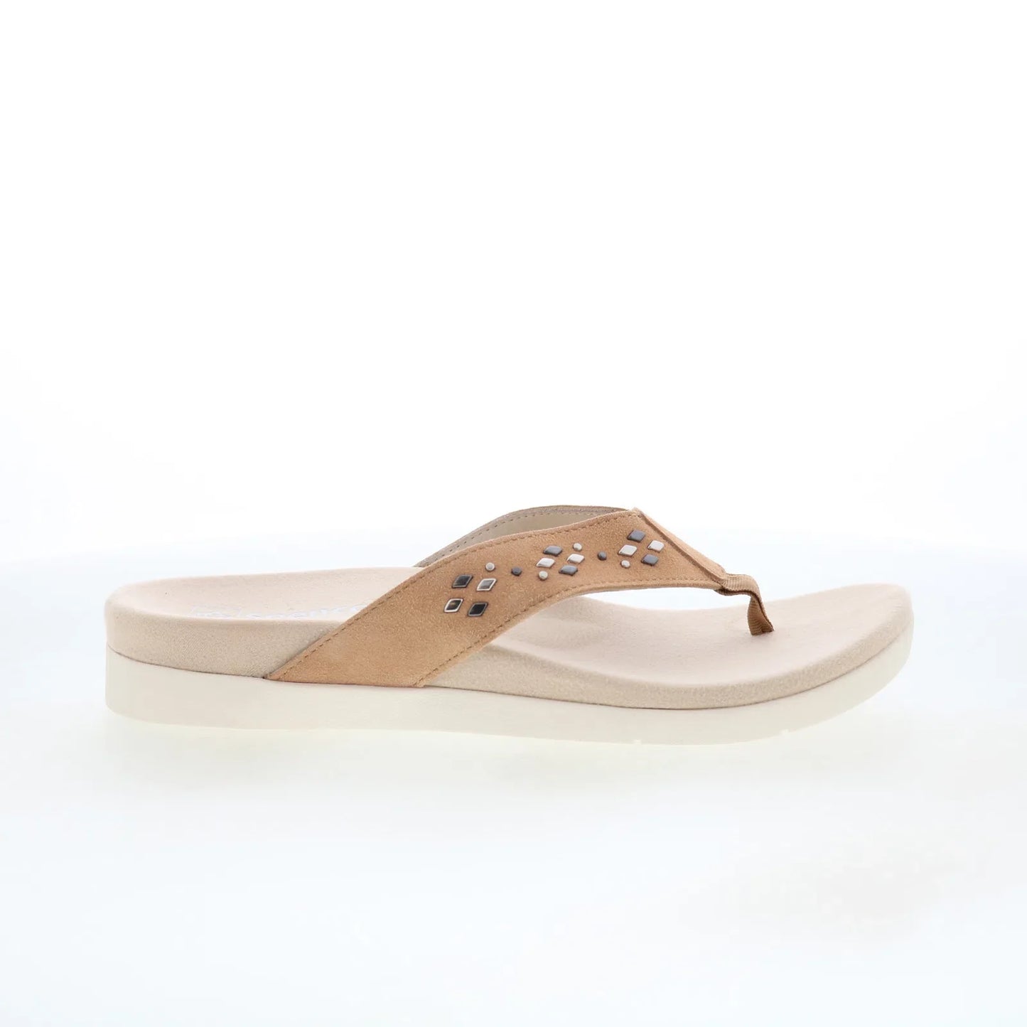 Spenco Laguna Stud SP1139TAN Womens Brown Suede Flip-Flops Sandals Shoes