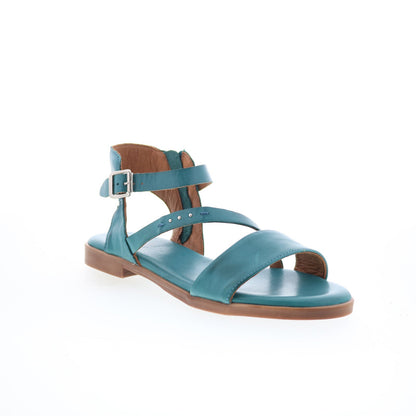 Miz Mooz Landyn Womens Blue Leather Hook & Loop Strap Sandals Shoes