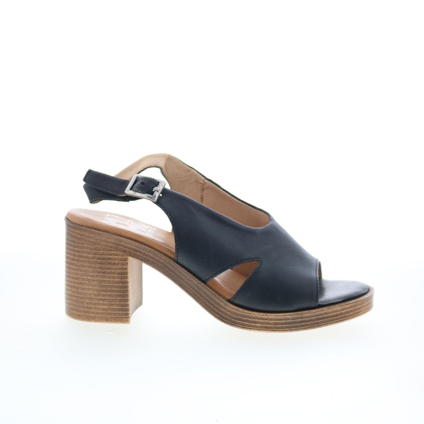Miz Mooz Maia Womens Black Leather Hook & Loop Heeled Sandals Shoes