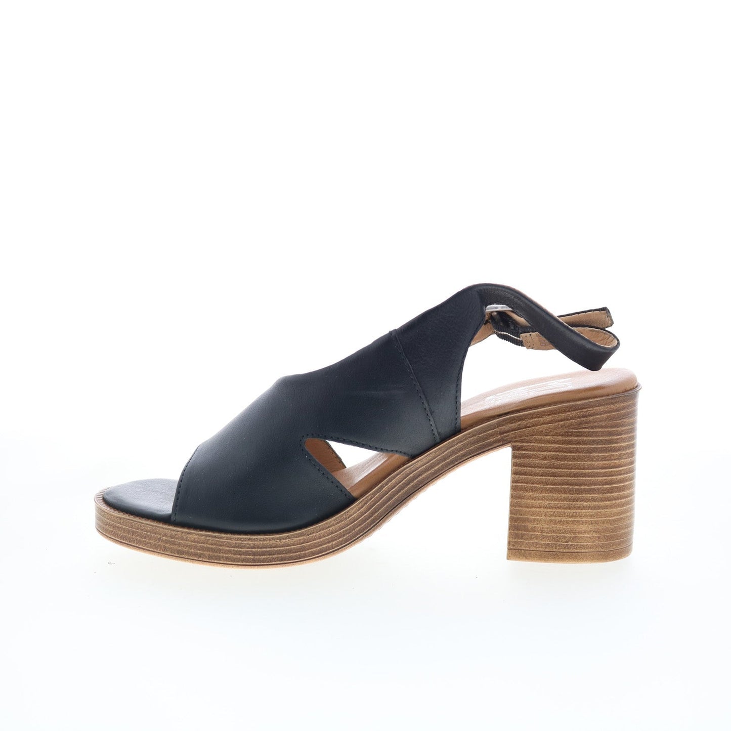 Miz Mooz Maia Womens Black Leather Hook & Loop Heeled Sandals Shoes
