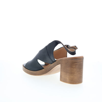 Miz Mooz Maia Womens Black Leather Hook & Loop Heeled Sandals Shoes