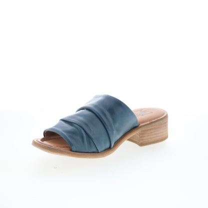 Miz Mooz Mali Womens Blue Leather Slip On Slides Sandals Shoes