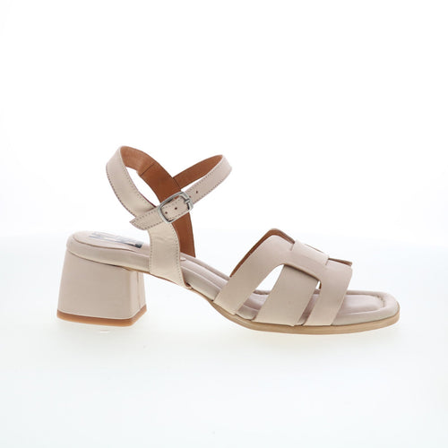 Miz Mooz Oakley Womens Beige Leather Hook & Loop Heeled Sandals Shoes