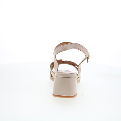 Miz Mooz Oakley Womens Beige Leather Hook & Loop Heeled Sandals Shoes