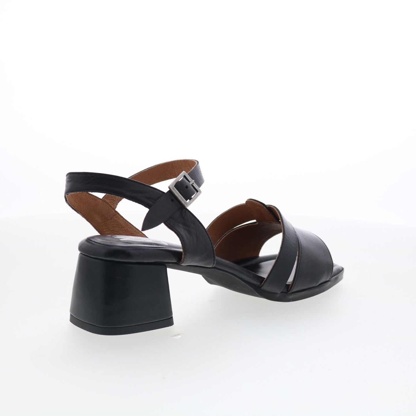 Miz Mooz Olyssa Womens Black Leather Hook & Loop Heeled Sandals Shoes