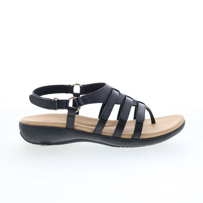 Trotters Ria T2520-001 Womens Black Leather Strap Sandals Shoes