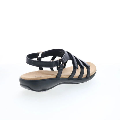 Trotters Ria T2520-001 Womens Black Leather Strap Sandals Shoes