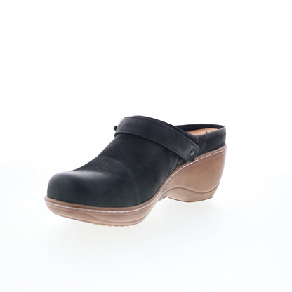 SoftWalk Marquette S2108-004 Womens Black Leather Slip On Clog Flats Shoes