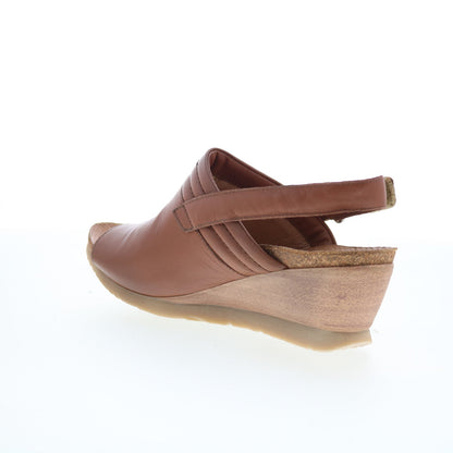 Miz Mooz Sabina Womens Brown Leather Strap Wedges Sandals Shoes