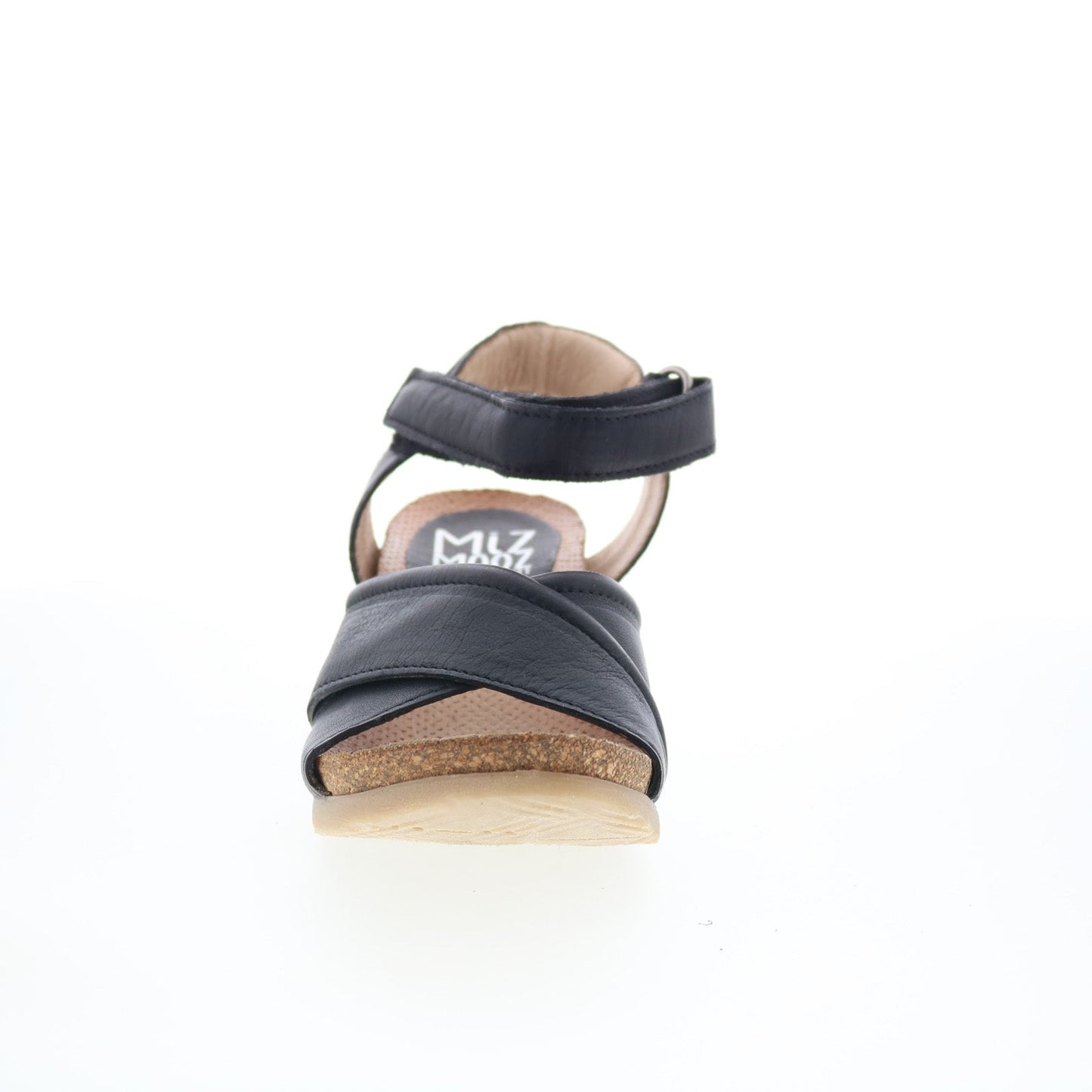 Miz Mooz Sofie Womens Black Leather Strap Wedges Sandals Shoes