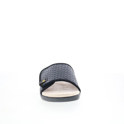 Spenco Charlotte SP1023BLK Womens Black Leather Slides Sandals Shoes