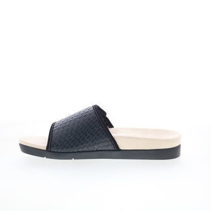 Spenco Charlotte SP1023BLK Womens Black Leather Slides Sandals Shoes