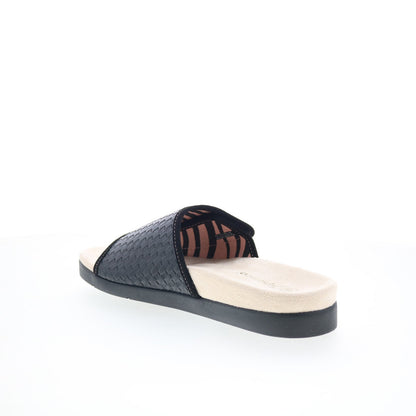 Spenco Charlotte SP1023BLK Womens Black Leather Slides Sandals Shoes