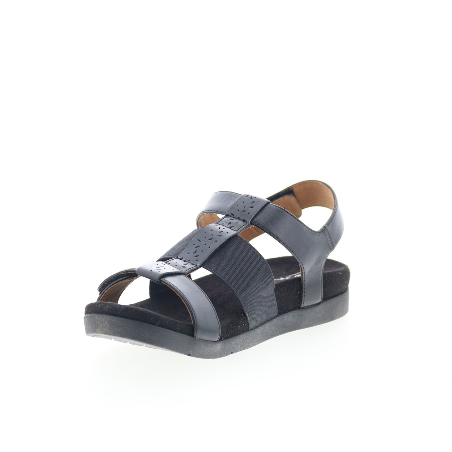 Spenco Anabel SP1059BLK Womens Black Leather Strap Sandals Shoes