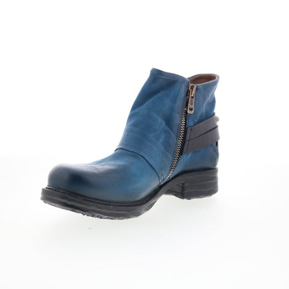 A.S. 98 Steve Womens Blue Leather Zipper Ankle & Booties Boots