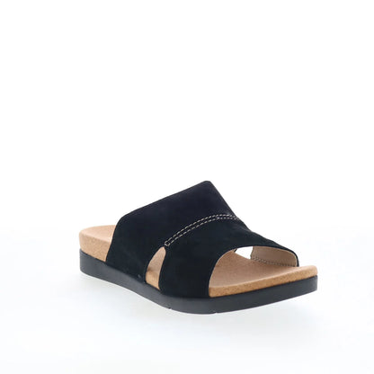 Spenco Sunrise Slide SP1218BLK Womens Black Nubuck Slides Sandals Shoes