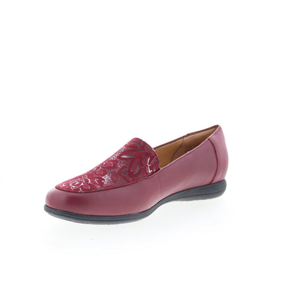 Trotters Deanna T2055-644 Womens Red Leather Slip On Loafer Flats Shoes