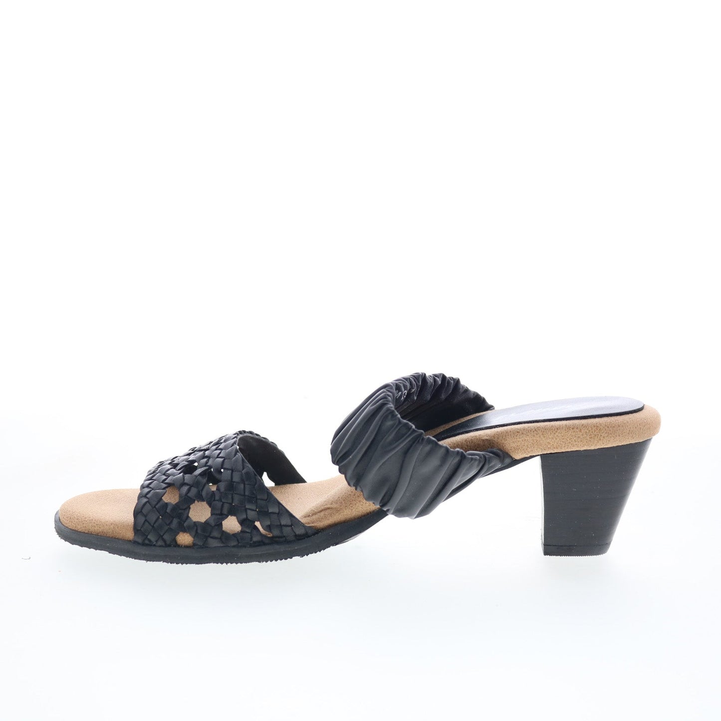 Trotters Mae T2314-001 Womens Black Leather Slip On Heeled Sandals Shoes