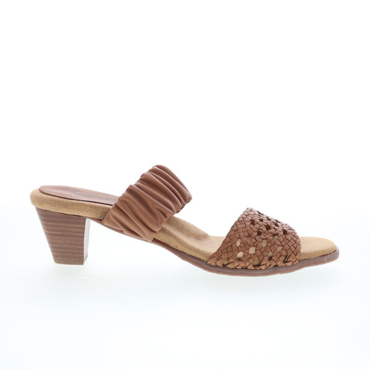 Trotters Mae T2314-215 Womens Brown Leather Slip On Heeled Sandals Shoes